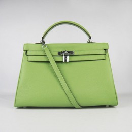 Hermes Kelly 35Cm Togo Leather Handbag Green/Silver